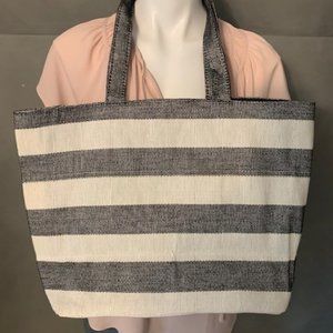 Grey & White Stripe Knit Tote